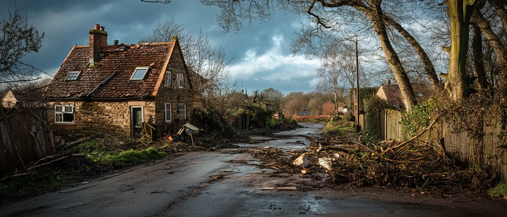 Storm Damage In Derbyshire Village